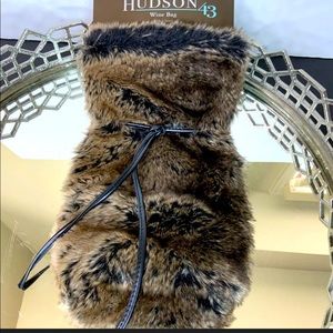 Wine Bag Faux Fur Faux Leather Brown Black #J6